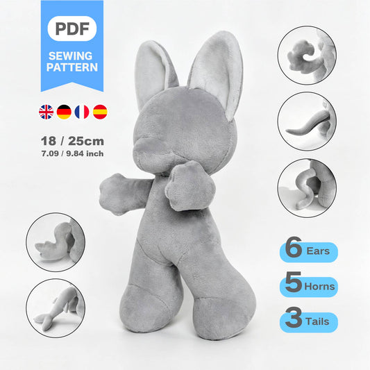 Straight‑legged Fursona Plush Sewing Pattern & Tutorial (18/25cm)