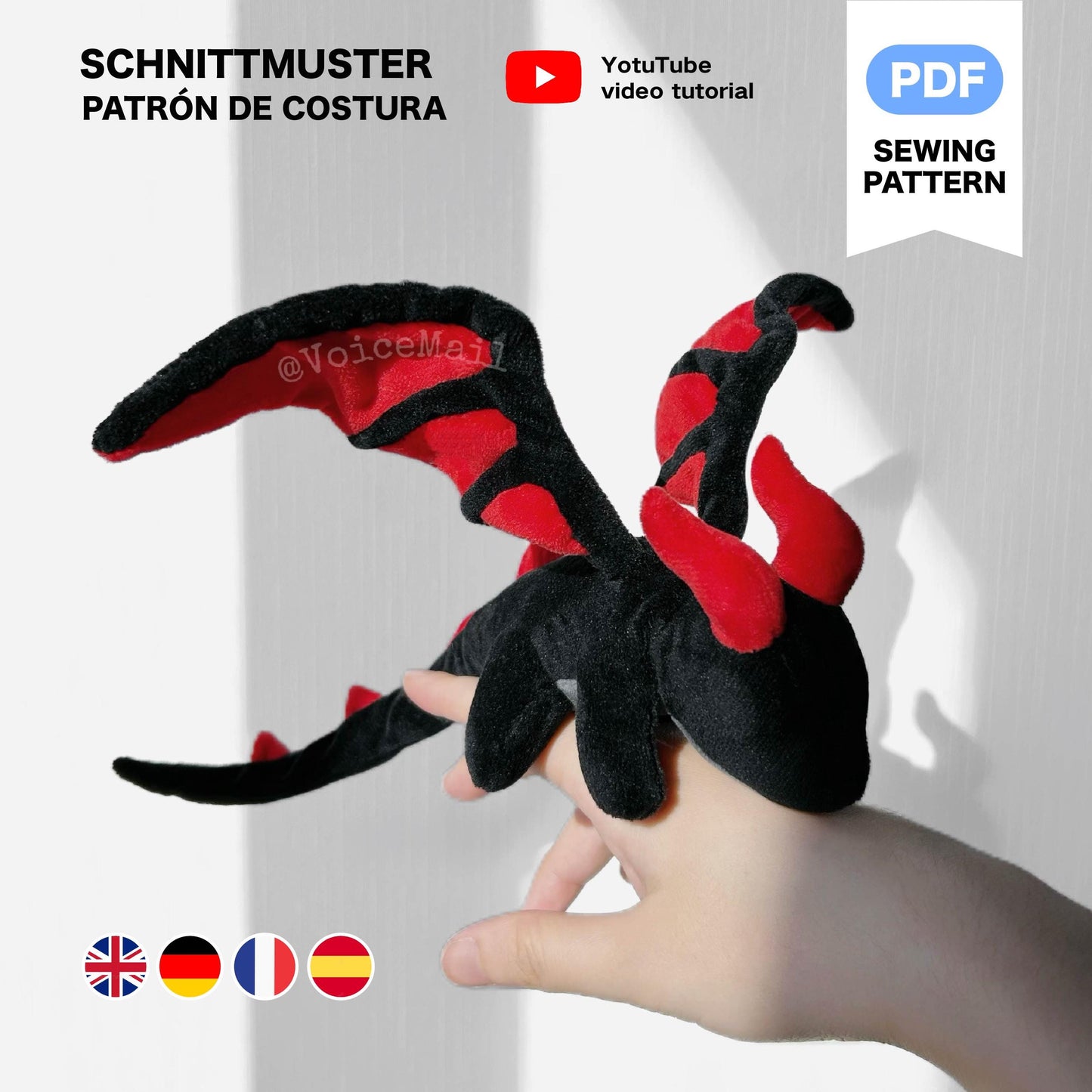 28cm Little Dragon Plush Sewing Pattern & Tutorial