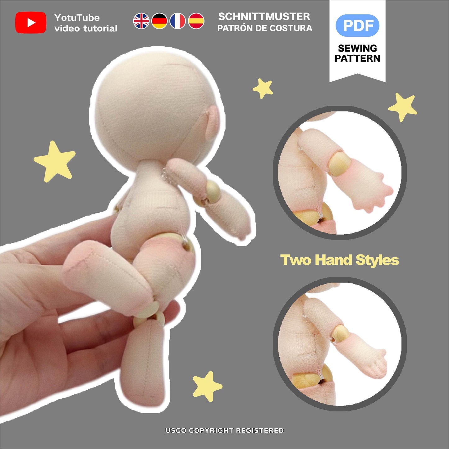 17cm Joint Plush Doll Sewing Pattern & Tutorial