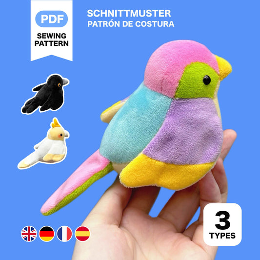 3 Arten von Vögeln Plüschtier Schnittmuster & Anleitung