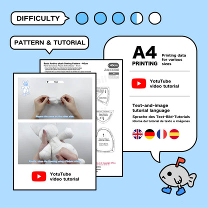 Patron de couture PDF et tutoriel pour peluche anthropomorphe (Furry) | Modèle de base pour Fursona à faire soi-même