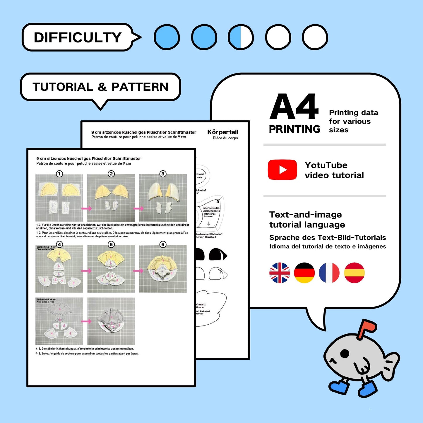 9cm Sitting Fursona Furry Plush Sewing Pattern & Tutorial