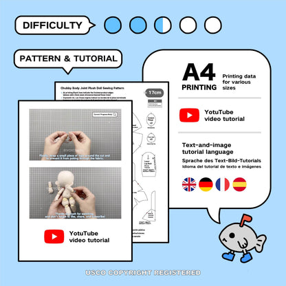 17cm Joint Plush Doll Sewing Pattern & Tutorial