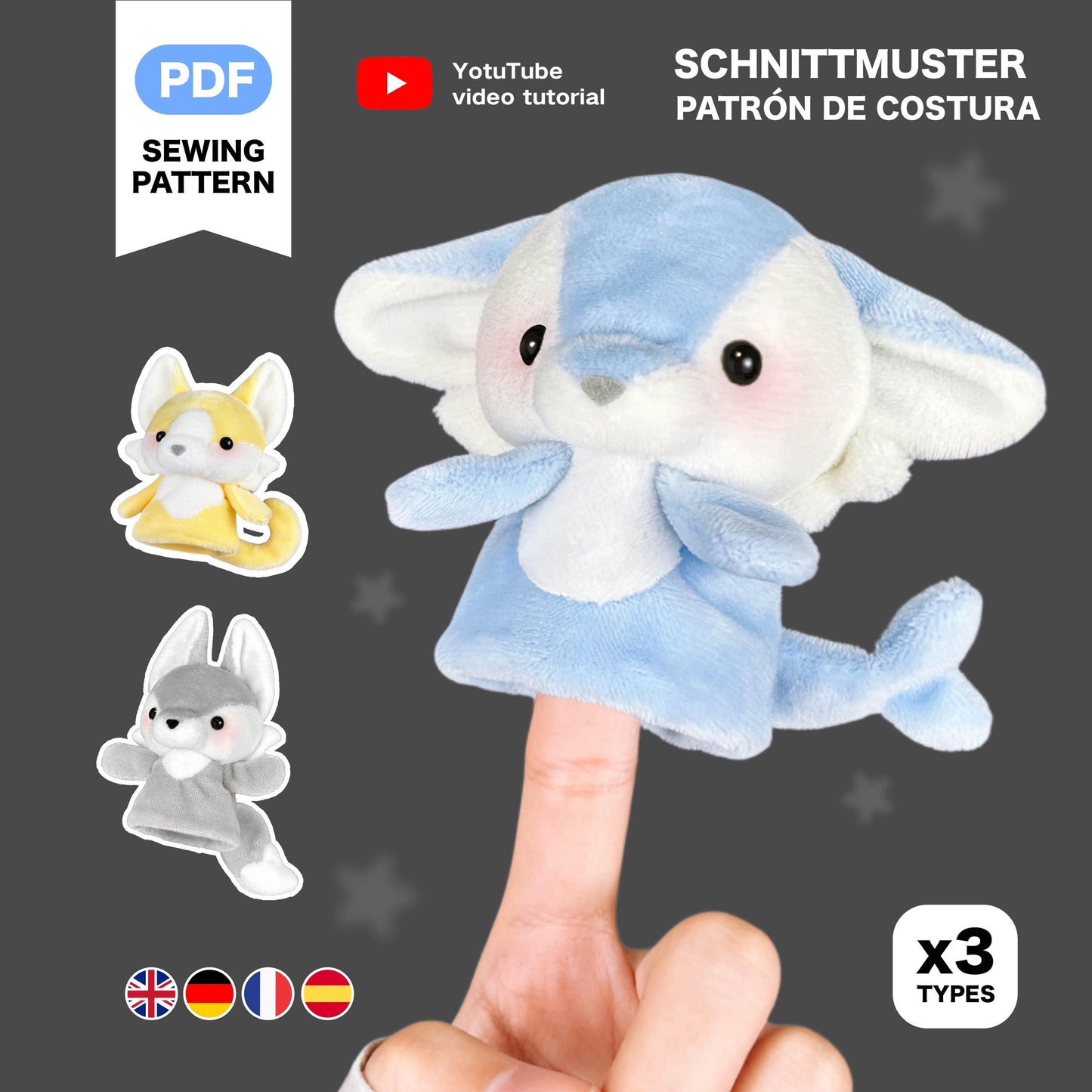 Furry Finger Puppet Fursona Plush Sewing Pattern & Tutorial