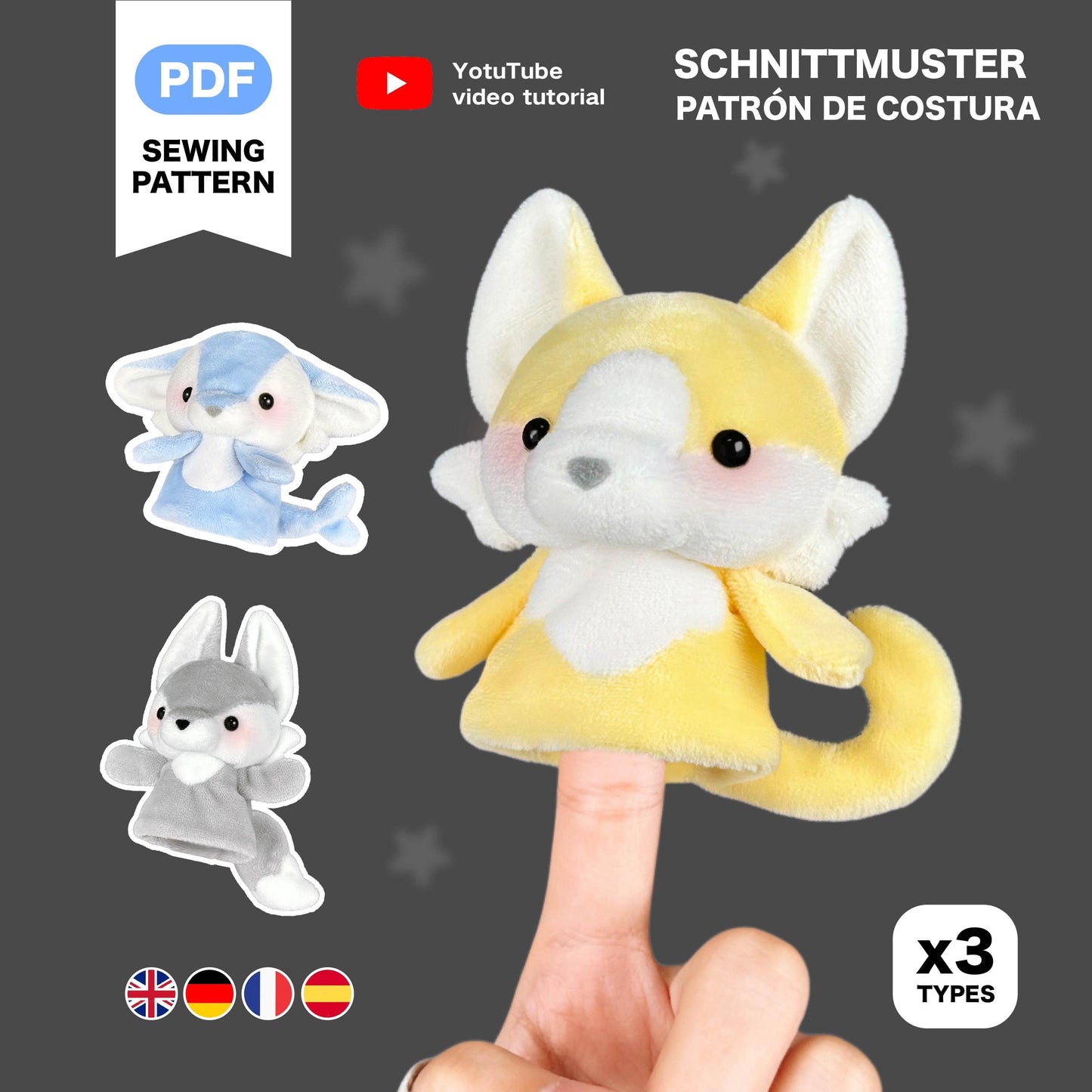 Furry Finger Puppet Fursona Plush Sewing Pattern & Tutorial