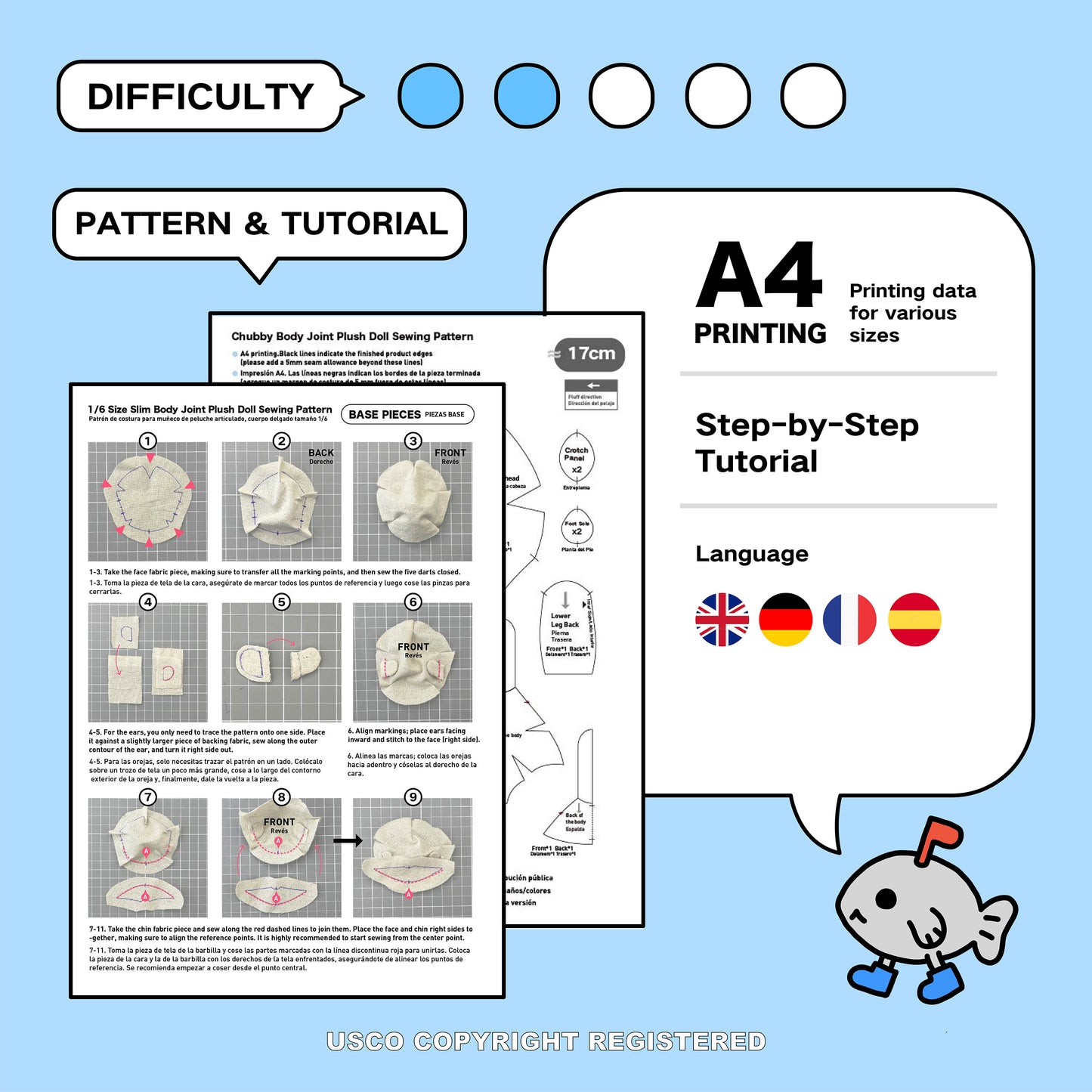 1/6 Scale Slim Body Joint Doll Sewing Pattern