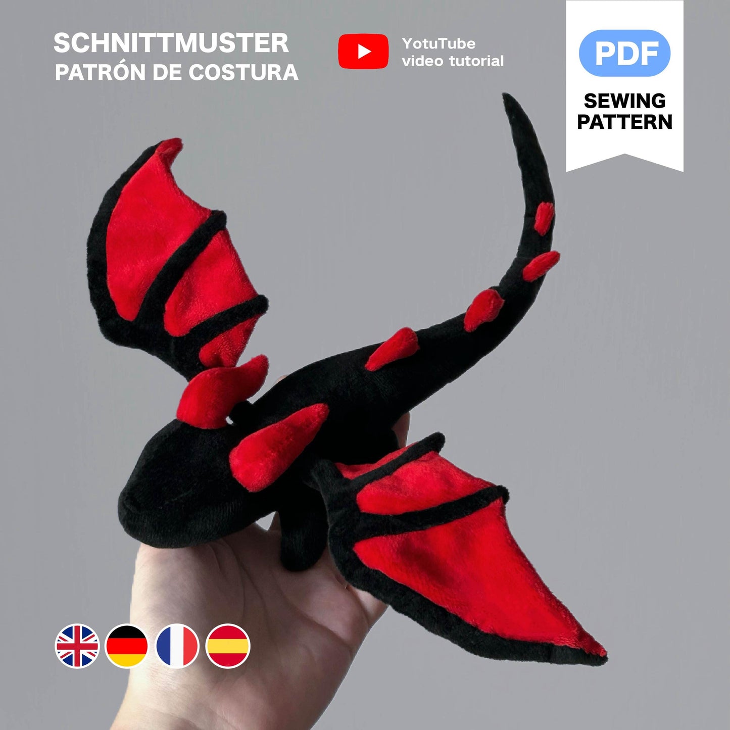 28cm Little Dragon Plush Sewing Pattern & Tutorial