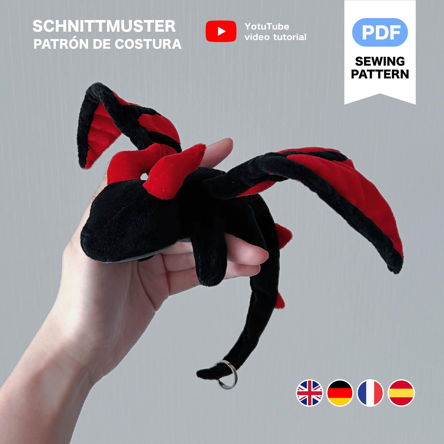 28cm Little Dragon Plush Sewing Pattern & Tutorial