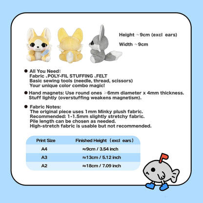 9cm Sitting Fursona Furry Plush Sewing Pattern & Tutorial