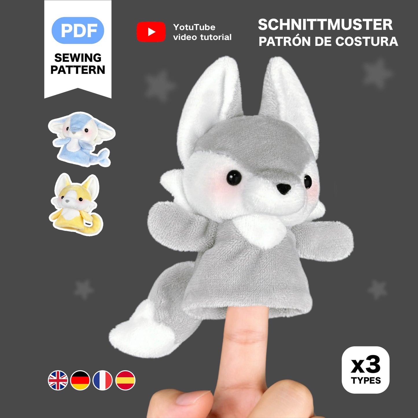 Furry Finger Puppet Fursona Plush Sewing Pattern & Tutorial
