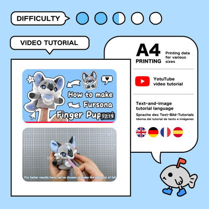 Furry Finger Puppet Fursona Plush Sewing Pattern & Tutorial